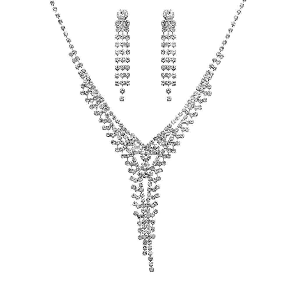 Neue Shiny Kristall Strass Kupfer Halskette Ohrringe Hochzeit Braut Setpicture4