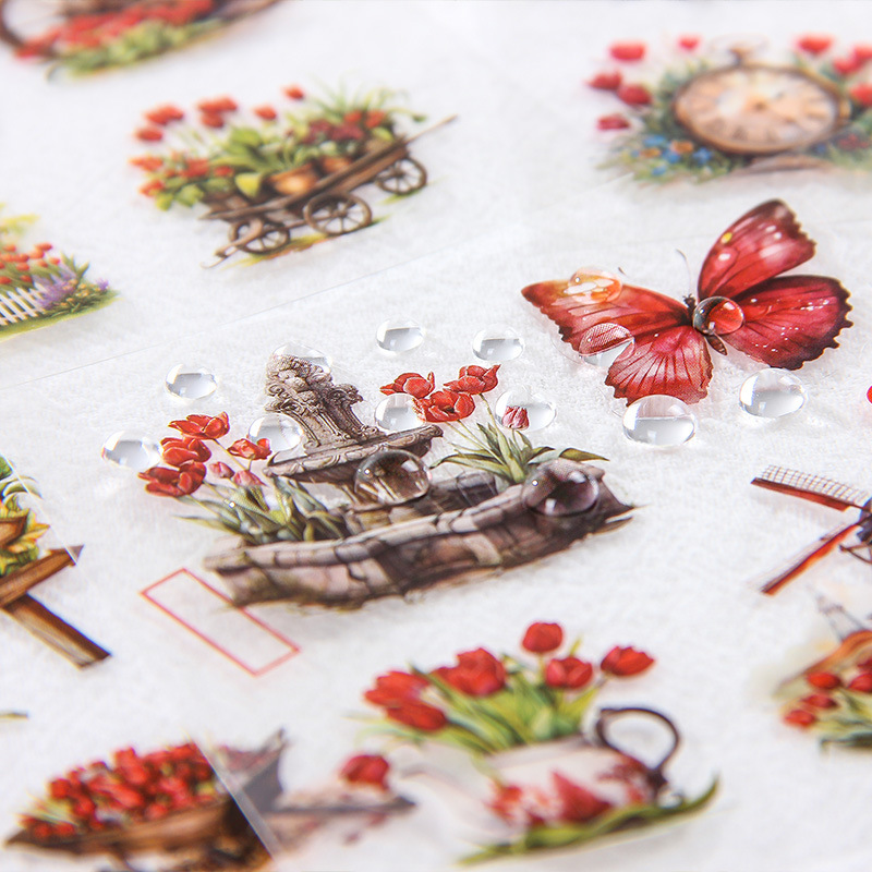 Espejos de flores transparentes pegatinas impermeables DIY pegatinas de diario pegatinas de flores pastorales retro transfronterizas pegatinas animales