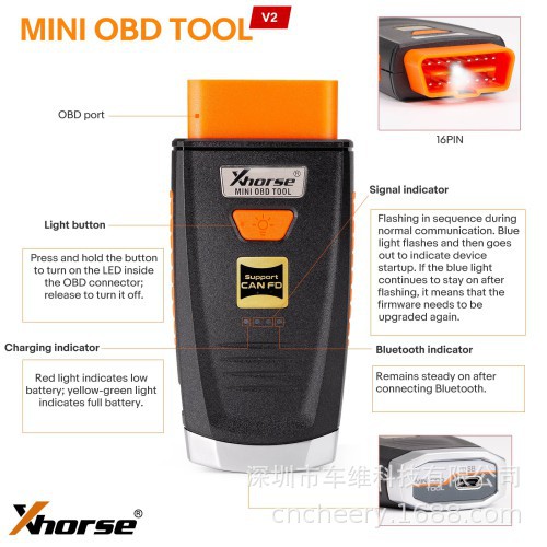 XHORSE MINI OBD TOOL V2 PN: XDMO20 soporta la versión CANFD IMMO en el extranjero