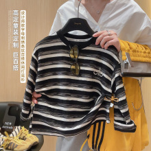 儿童T恤秋冬季新款韩版撞色条纹宽松男童长袖打底衫上衣童装批发