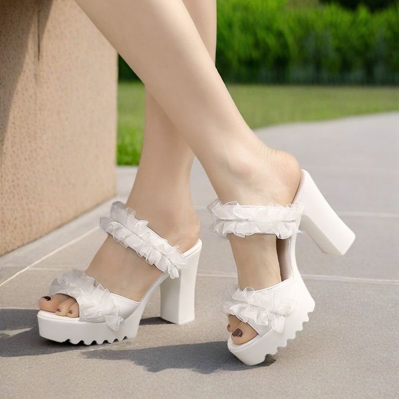 Internet Celebrity Summer New Versatile Women's Slippers with Ultra-High Heels, Thick Waterproof Platform, Chunky Heel, Sexy Open-Toe Sandals for Outdoor Wear