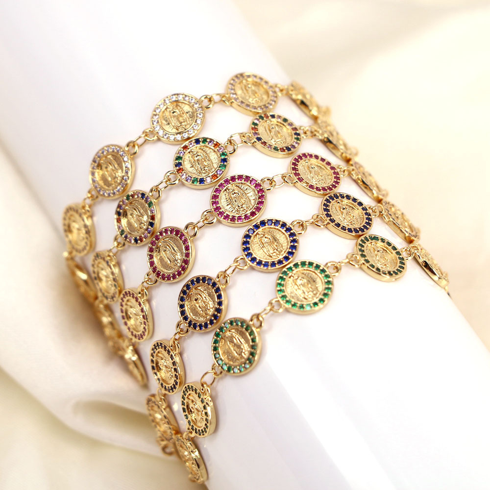 Glam Round Metal Inlay Zircon Bracelets