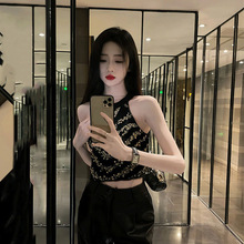 法式时尚小香风辣妹针织挂脖背心女夏季修身显瘦性感短款套头上衣