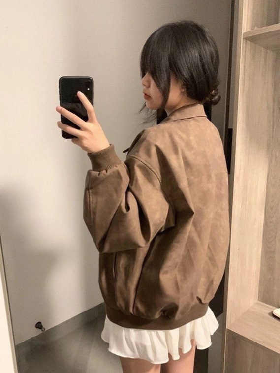 复古皮衣外套女2025年秋季新款学院风百搭情侣美式宽松高级感夹克|undefined