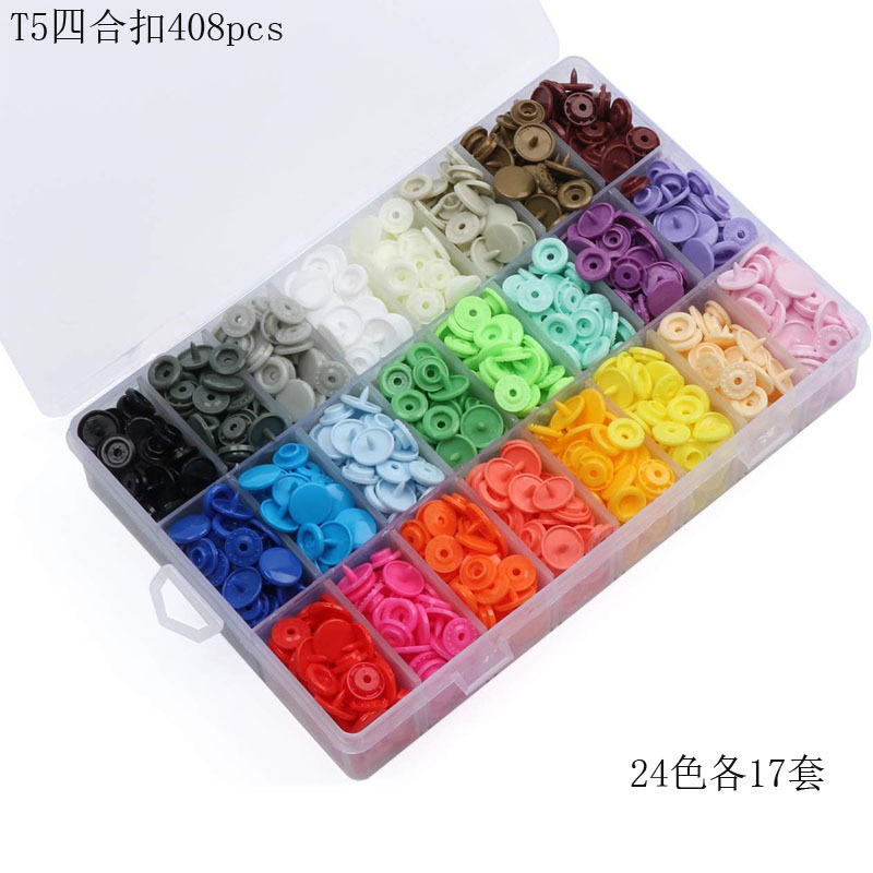 408 sets of plastic snaps, seamless T5 snaps, with storage box, suitable for bib diaper crafts