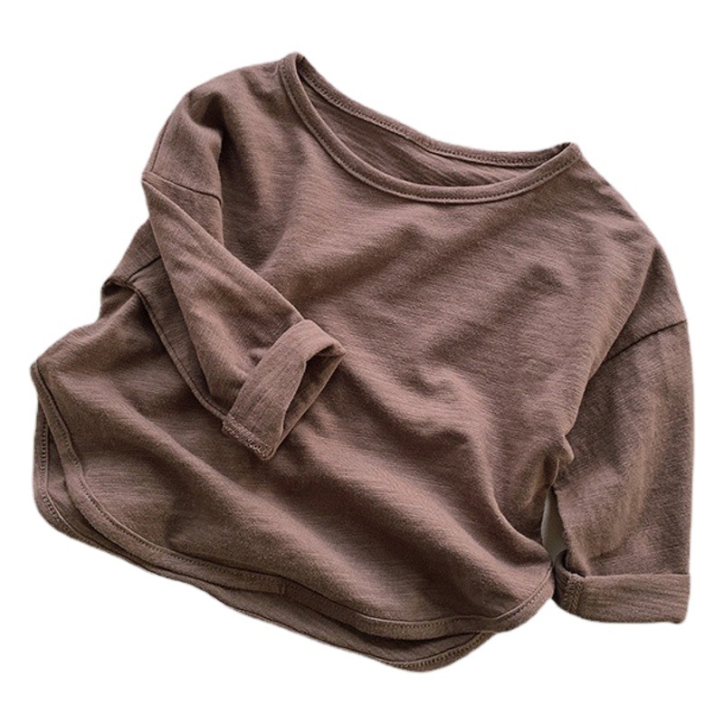 Camiseta de algodón slub 2024 Primavera y otoño nuevos niños y niñas versátiles estilo coreano manga larga algodón camisa de manga larga Fondo Top moda