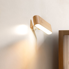 北欧実木led小電気スタンド現代シンプル寝室学生寝室穴なし壁ランプ配線なしベッドヘッドライト