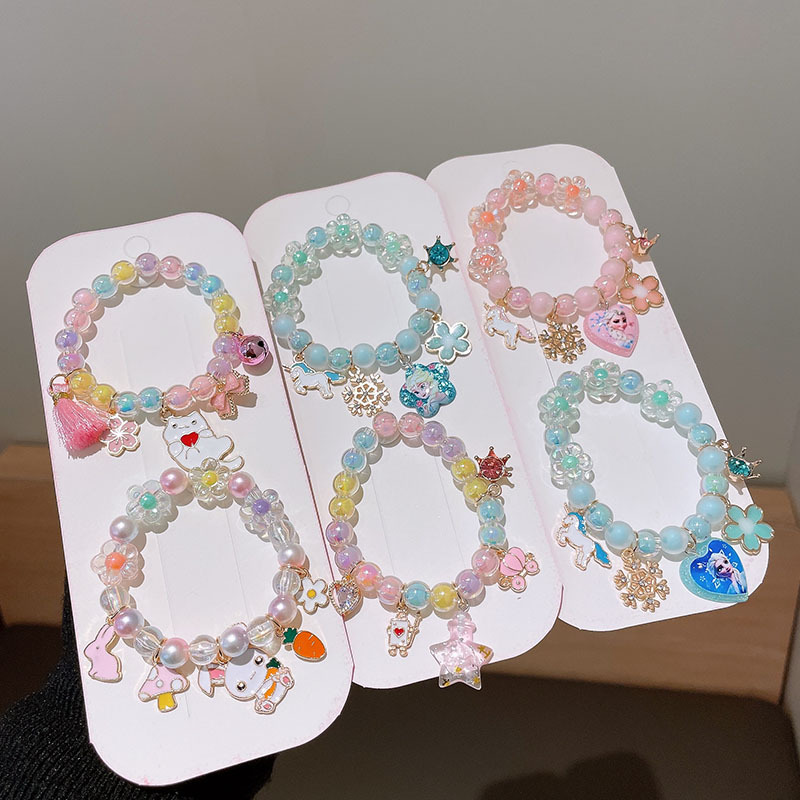 Pulsera de los niños de dibujos animados Mujer Princesa cuentas de vidrio Linda niña bebé pulsera estudiante joyería al por mayor
