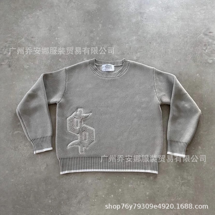 Cross-Border European and American Embroidered Round Neck Knitwears for Men and Women High Street Design Jacquard Loose Knitwears Autumn and Winter New Tops