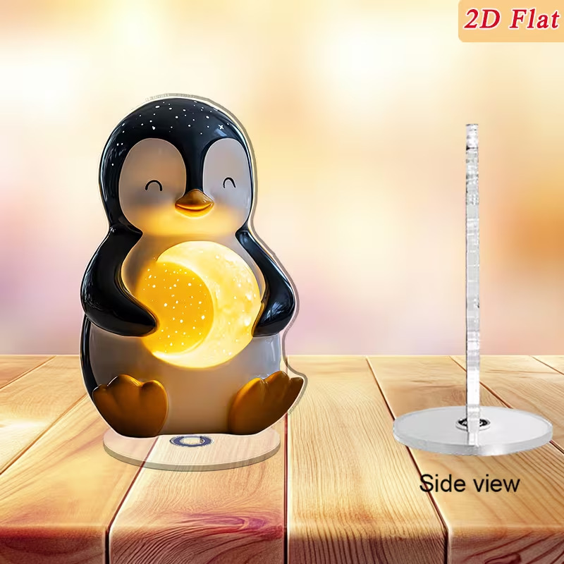 Impresión plana transfronteriza 2D plana 360 giratoria vista de nieve pingüino cabina accesorios de escritorio festivales interiores al aire libre