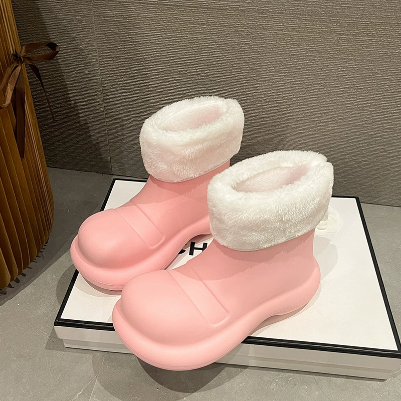 Модные дождевые сапоги женские бархатные средние дождевые сапоги Martin водонепроницаемые теплые снежные сапоги противоскользящие EVA женские водяные ботинки прилив