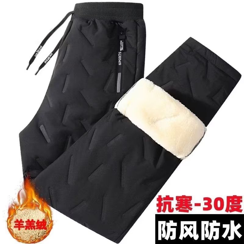 Pantalones de algodón con forro de lana de cordero gruesa casual versátil invierno más pantalones de tamaño de los hombres cálidos pantalones de chándal atados al tobillo tendencia deportiva