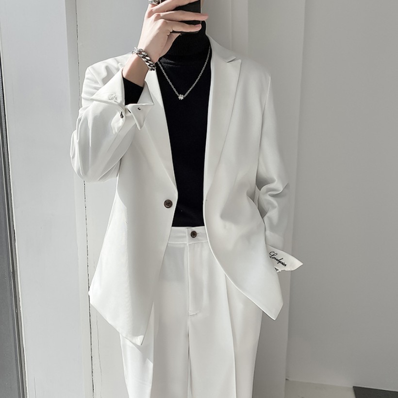 Autumn New Style Lightly Mature Style White High-end Suit Top Men's Loose Casual Dummy Suit Jacket