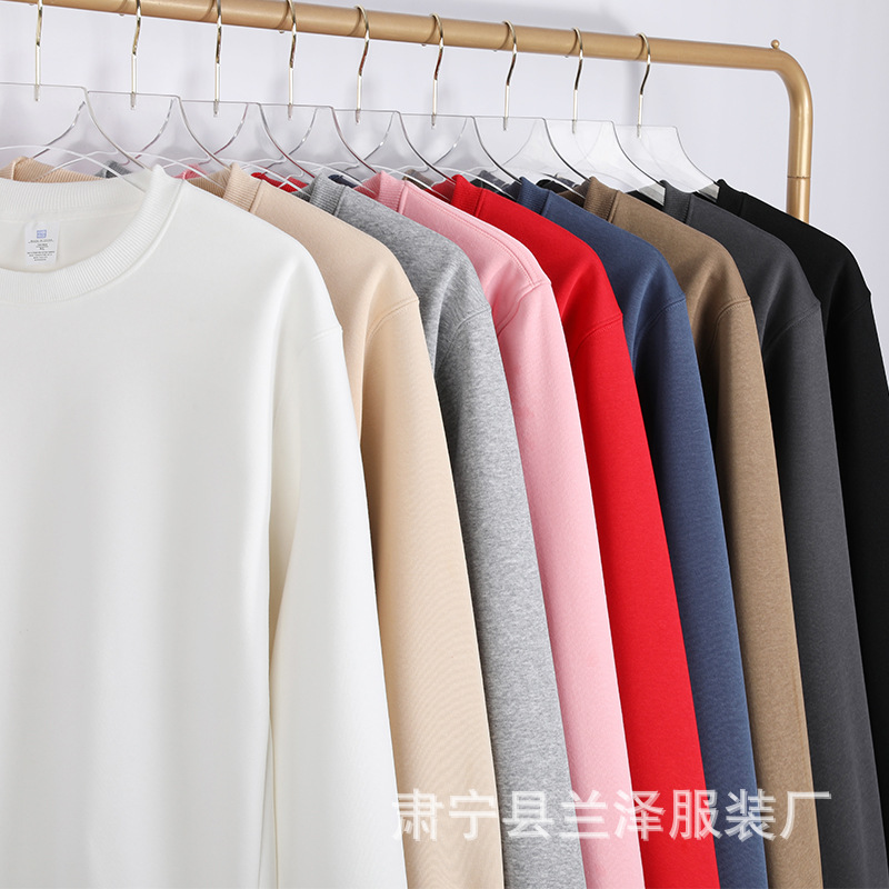 Otoño e invierno 420G más suéter de cuello redondo grueso de terciopelo suelto y cálido top súper suave impresión de color sólido al por mayor