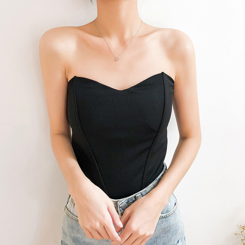 Fishbone Strapless Off-Shoulder Spring/Summer New Women's Wear: Solid-Color, European & American-Style, Fashionable Waist-Controlled Sheath Mini Camisole