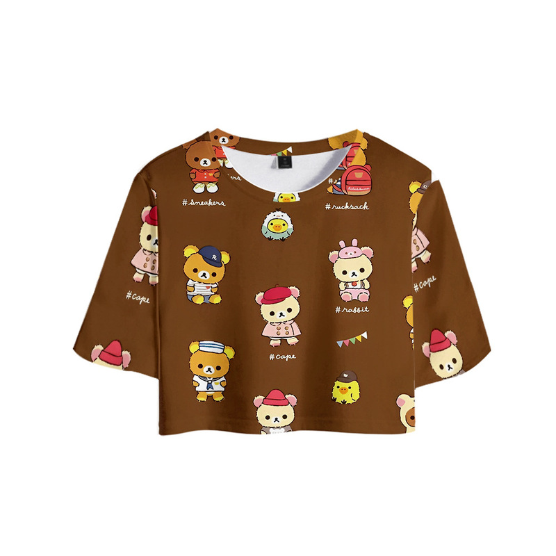 Rilakkuma Cute Bear Print Summer Women's Navel Short Sleeve Top Fashionable Short Sleeve T-Shirt Support Custom