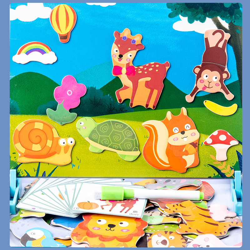 Rompecabezas magnético educativo para niños Ilustración magnética del bebé de los niños Educación temprana Rompecabezas de caja de hierro magnético de madera borrable