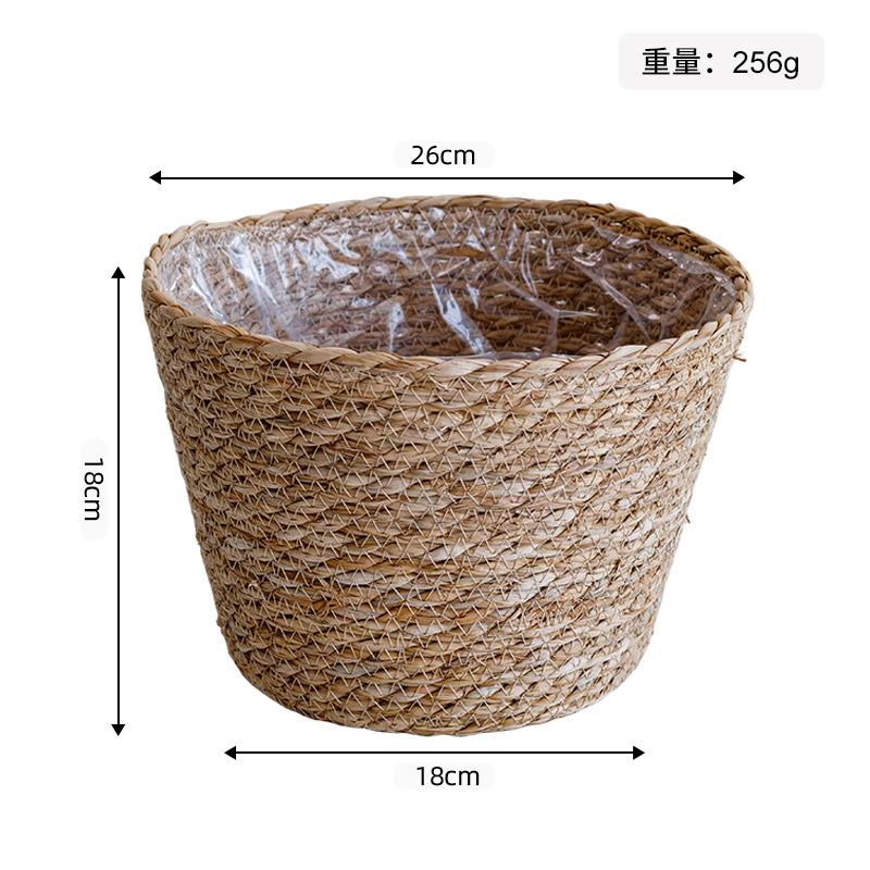 Macetero tejido de espadaña (apertura de 26 cm de ancho, revestimiento de plástico de 1 cm) - Extra grande