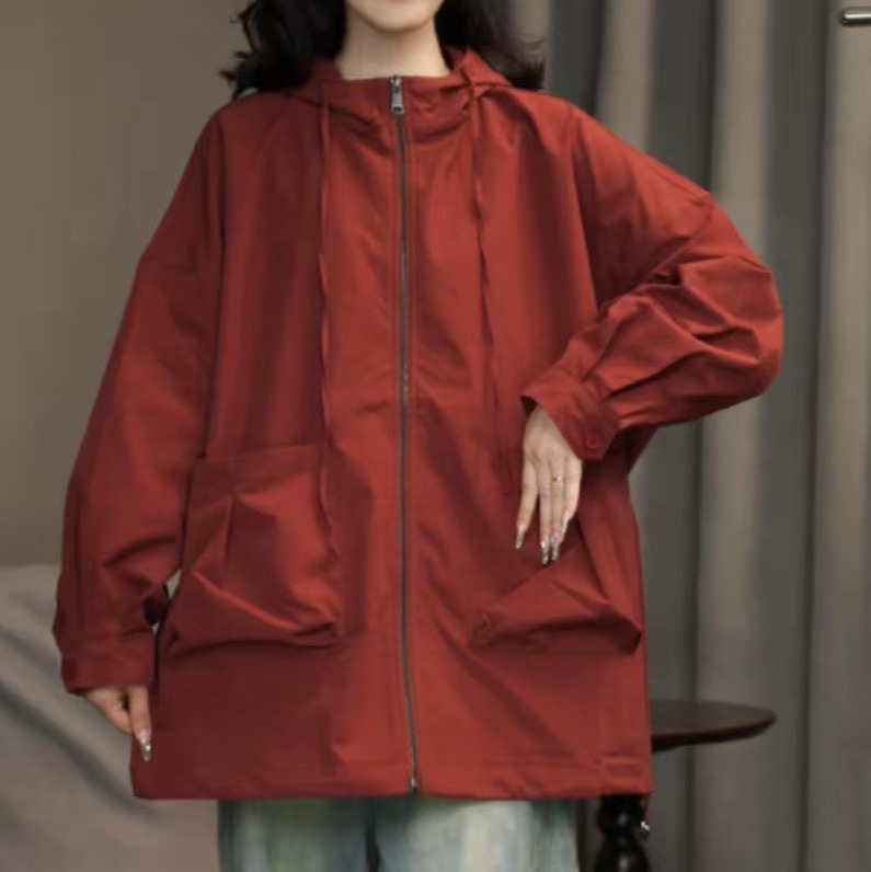 连帽冲锋衣 2025秋季新款 休闲时尚拉链上衣女宽松大码外套85067|undefined