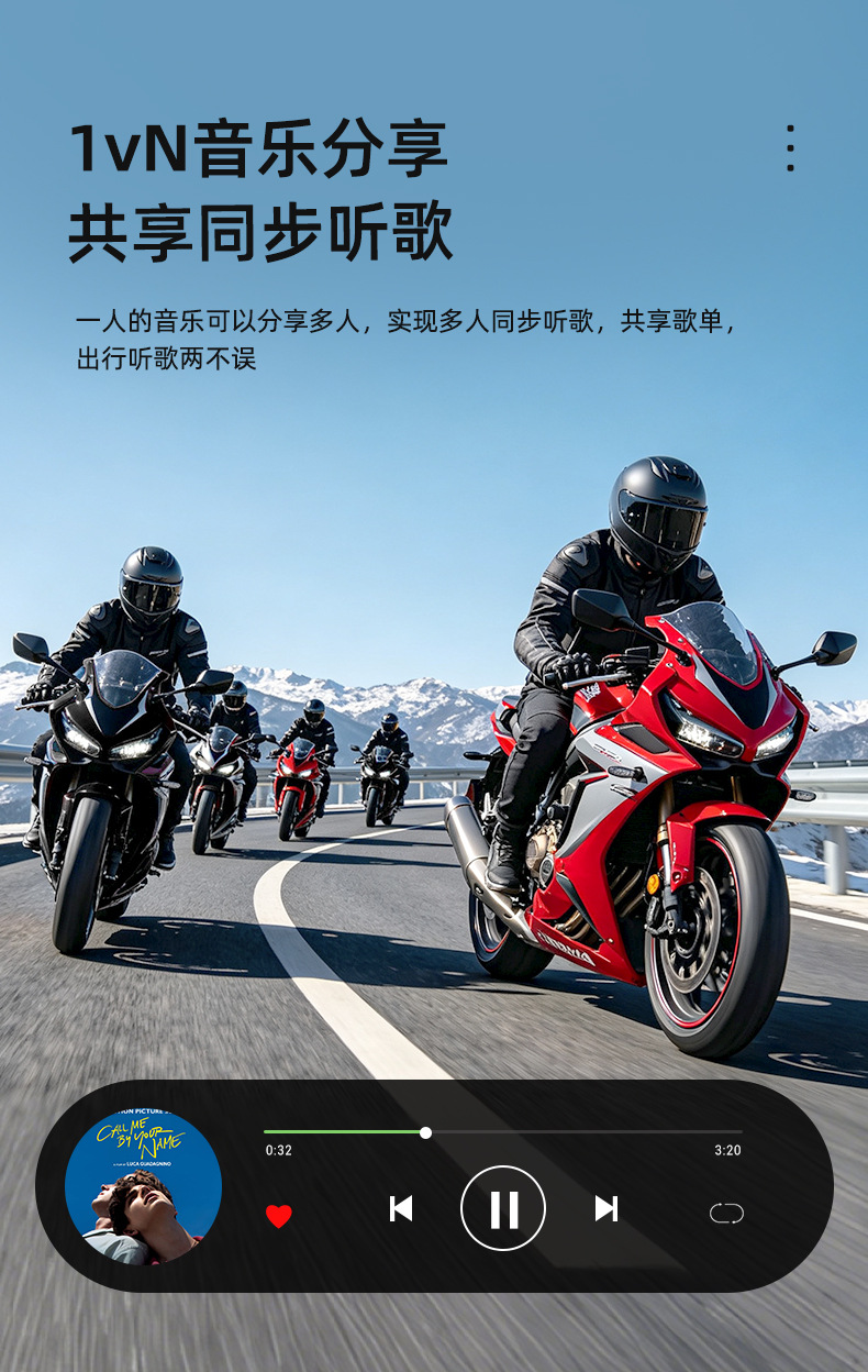 New motorcycle helmet Bluetooth headset, dual-person intercom, waterproof, suitable for team communication, Bluetooth 5.4, long battery life