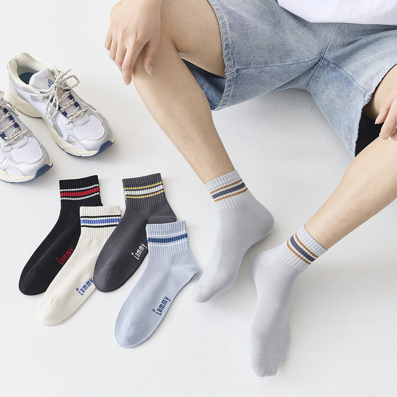 Socks men's spring and summer new striped boneless striped sports men's socks wholesale sweat-absorbent breathable cotton tube men's
