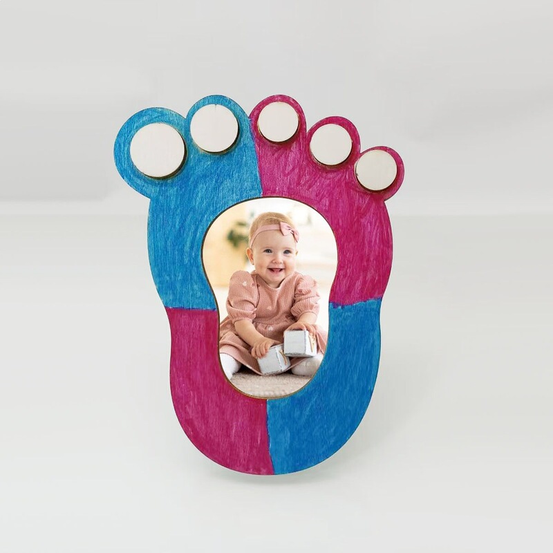 Cross-border 2025 New Wooden Ornament Souvenir Photo Frame Cute Baby Footprint DIY Baptism Commemoration