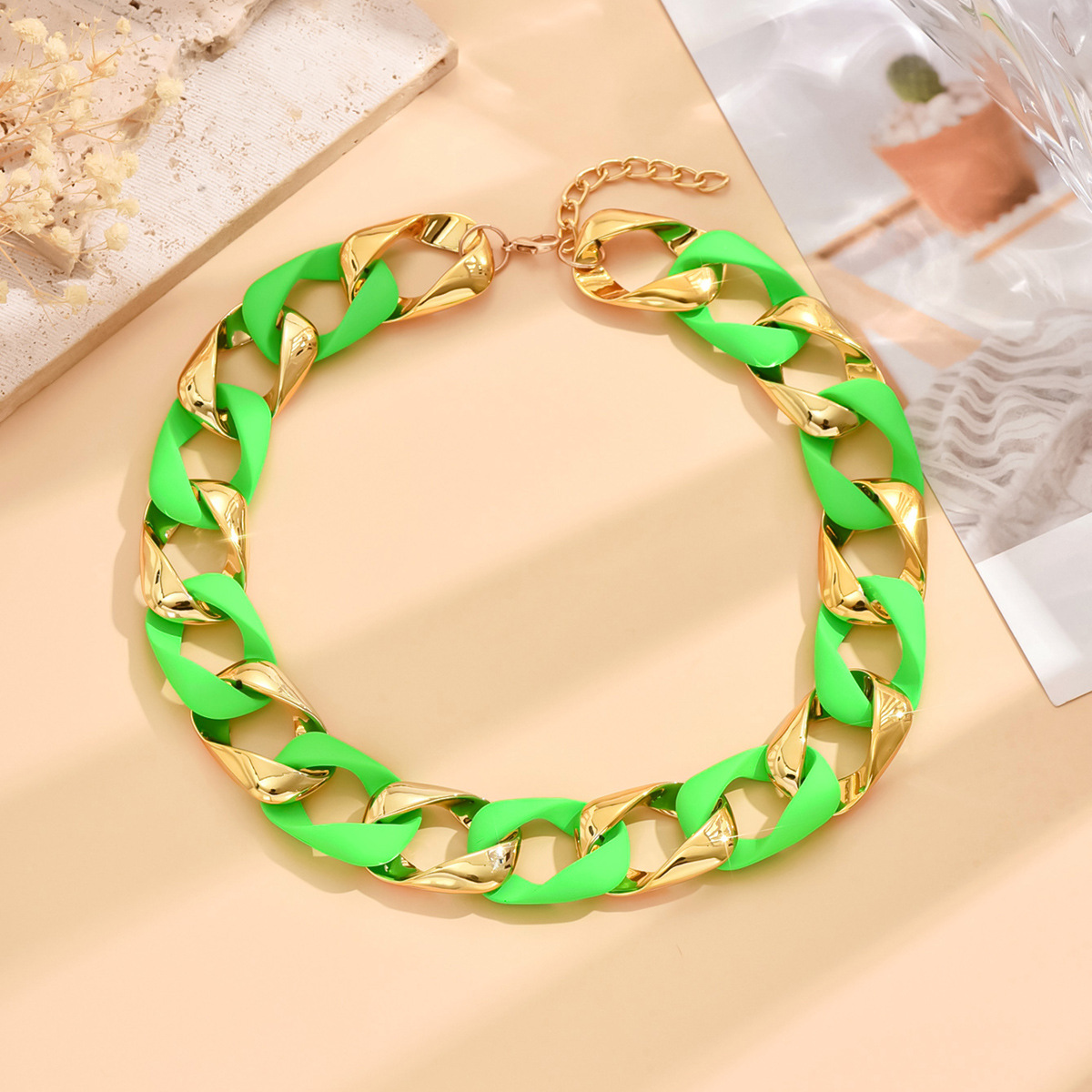 Punk Style Fluorescent Acrylic Cuban Chain Necklace For Women_voghion.com