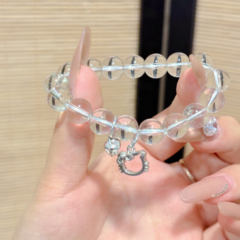 New Sweet Ice Transparent 10mm Bracelet Cute Cat Bell Female 2025 New Bracelet New Sweet Ice Transparent 10mm Bracelet Cute Cat Bell Female 2025 New Bracelet