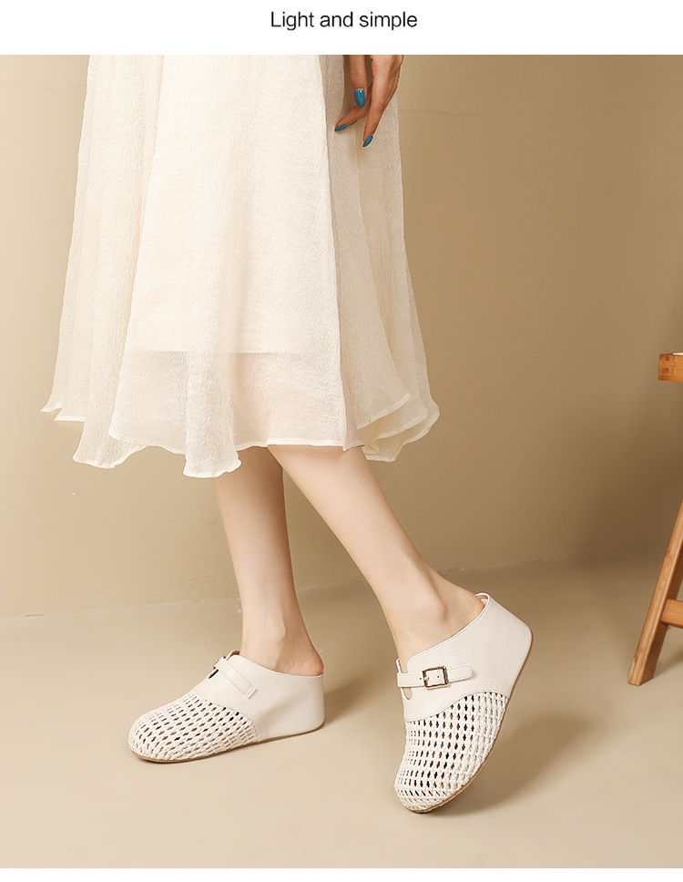 Dép sandal nữ quai chữ V đế bệt, mũi tròn thoáng khí, phong cách hè — màu trắng ngà, bạc chi tiết 10
