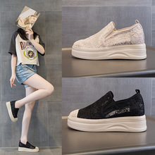 渔夫鞋女2025新款一脚蹬轻便蕾丝网面鞋百搭厚底增高透气乐福鞋