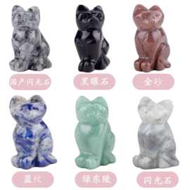 工厂批发玉石雕刻件天然石粉晶水晶紫晶黑耀雕刻坐猫玉石摆件