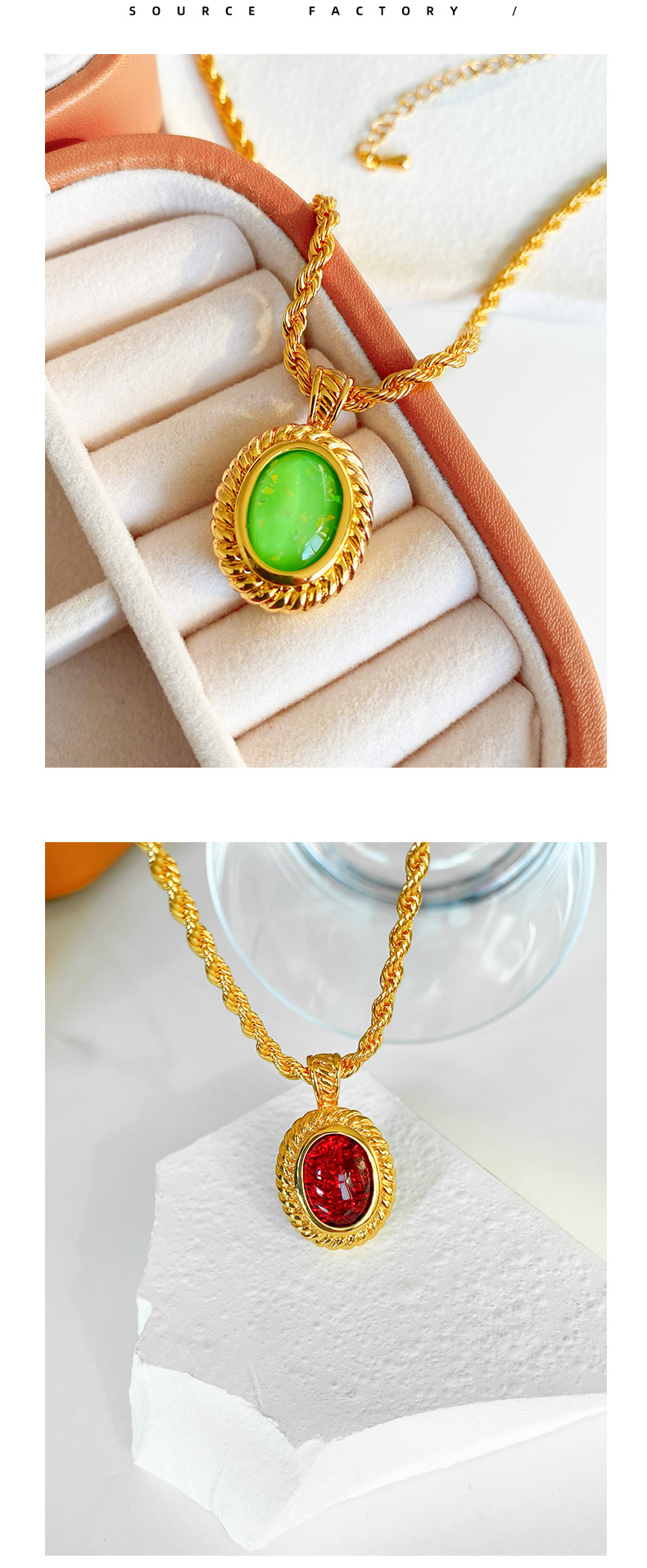 Retro Oval Copper Plating Artificial Gemstones Pendant Necklace