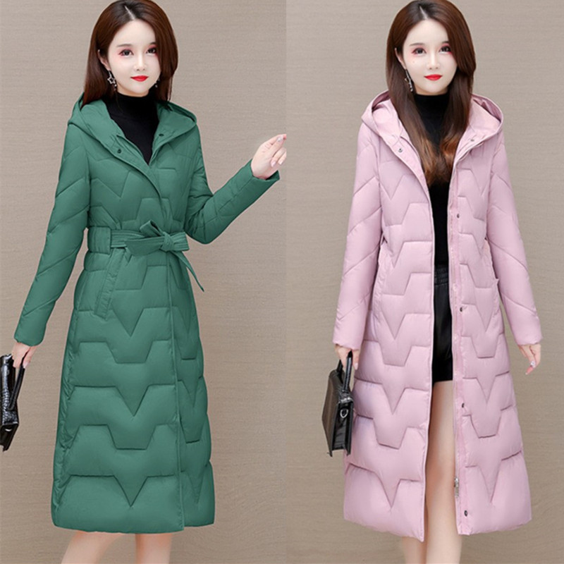 Fashion Trendy down Cotton Outwear for Women 2023 Winter New Korean Style Over-The-Knee Long Cotton Outwear Hooded Thickeneded Cotton Jacket