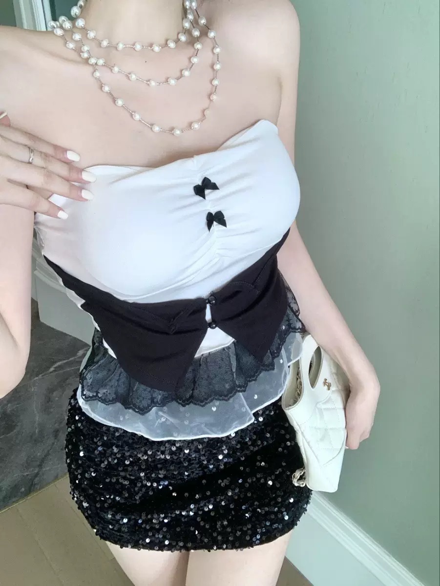 2920 ¿ nuevo estilo de verano dulce y picante encaje dobladillo empalmado y sujetador para mujeres delgadas con sujetador Top image 8