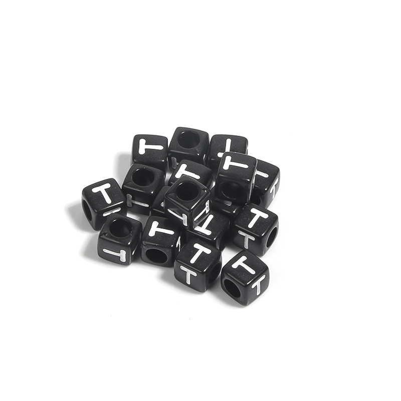 100 / paquete de acrílico fondo negro cuadrado letras blancas 26 letras individuales gotas de aceite cuentas DIY accesorios de cadena de teléfono móvil image 26