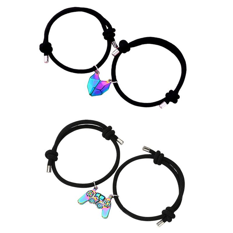 Game Handle Hand Rope Love Couple Pendant Bracelet Heart-shaped Stitching Magnetic Woven Adjustable Hand Rope for Men and Women