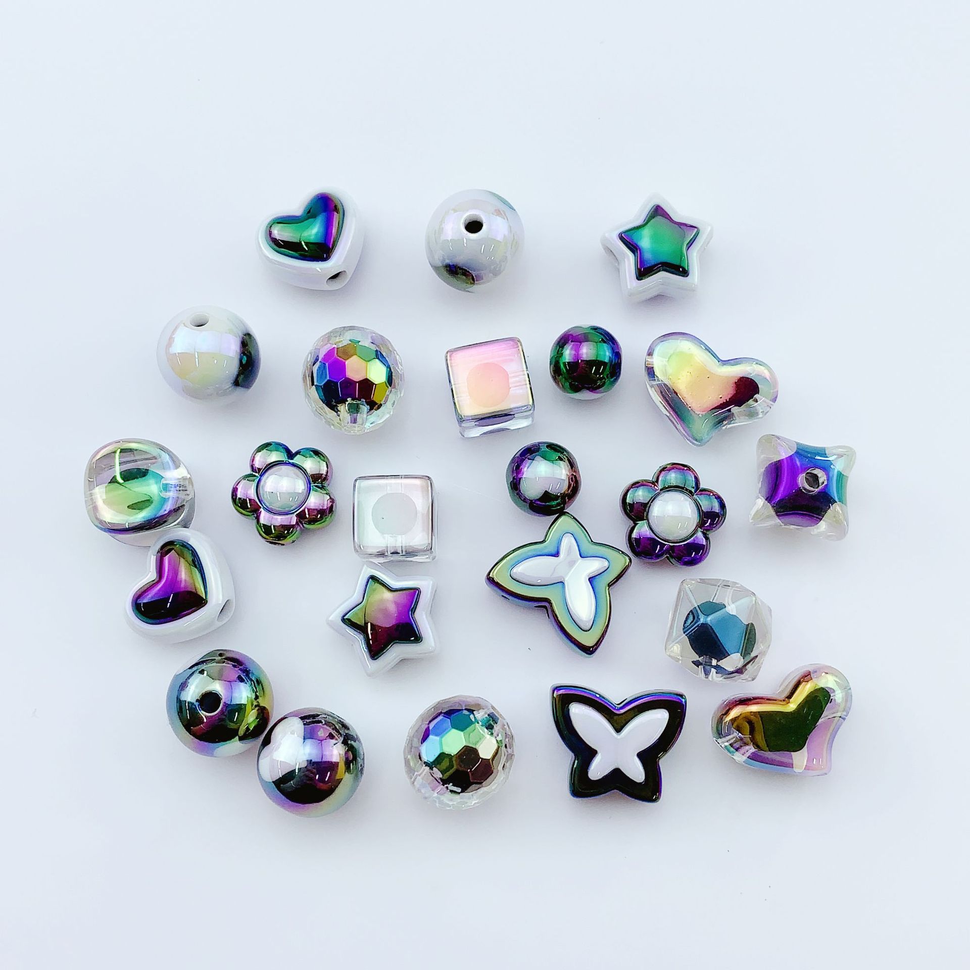 Cuentas de acrílico UV plateado serie oscura con agujero recto, para DIY pulseras, collares, cadenas de teléfono móvil y accesorios de joyería.