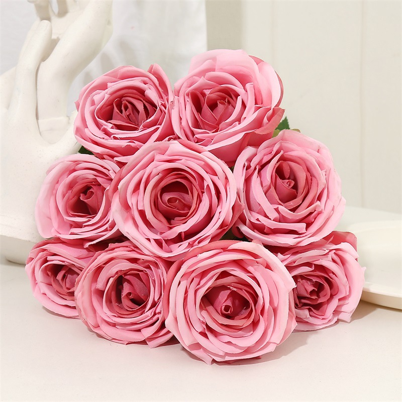 Multi-cabeza rosa artificial falso ramo flor pared de seda floral decoración de la boda manejar rojo naranja diez cabeza nueve cabeza