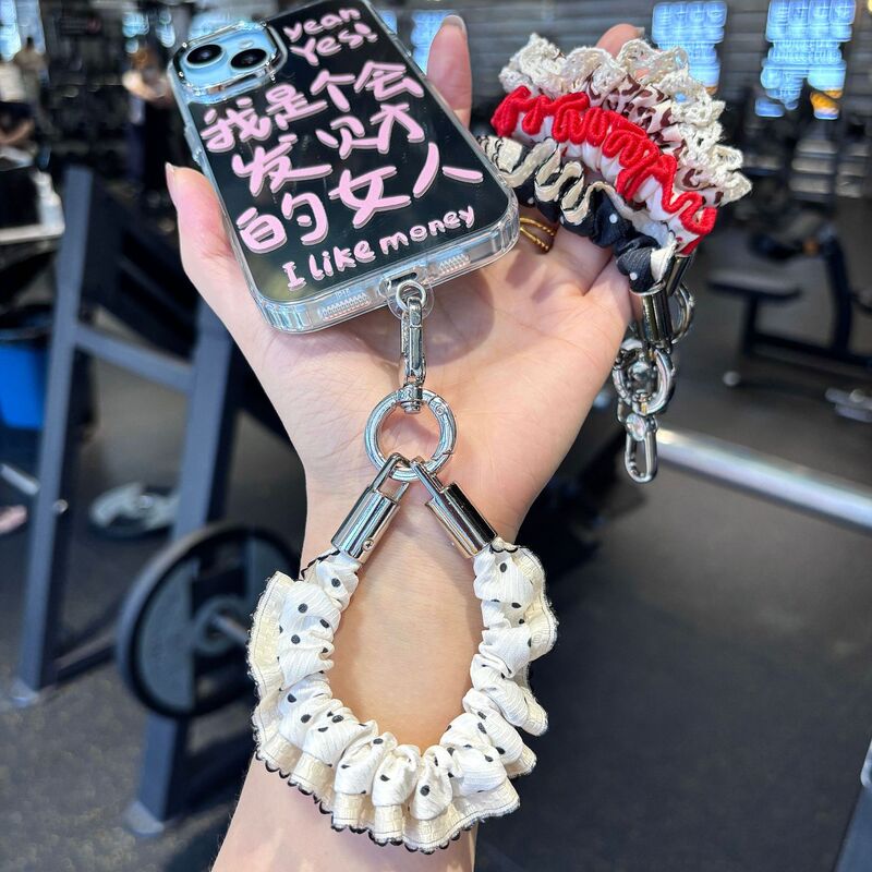 French-style vintage floral polka dot fabric lace ruffle phone charm anti-loss wrist strap versatile accessory French-style vintage floral polka dot fabric lace ruffle phone charm anti-loss wrist strap versatile accessory