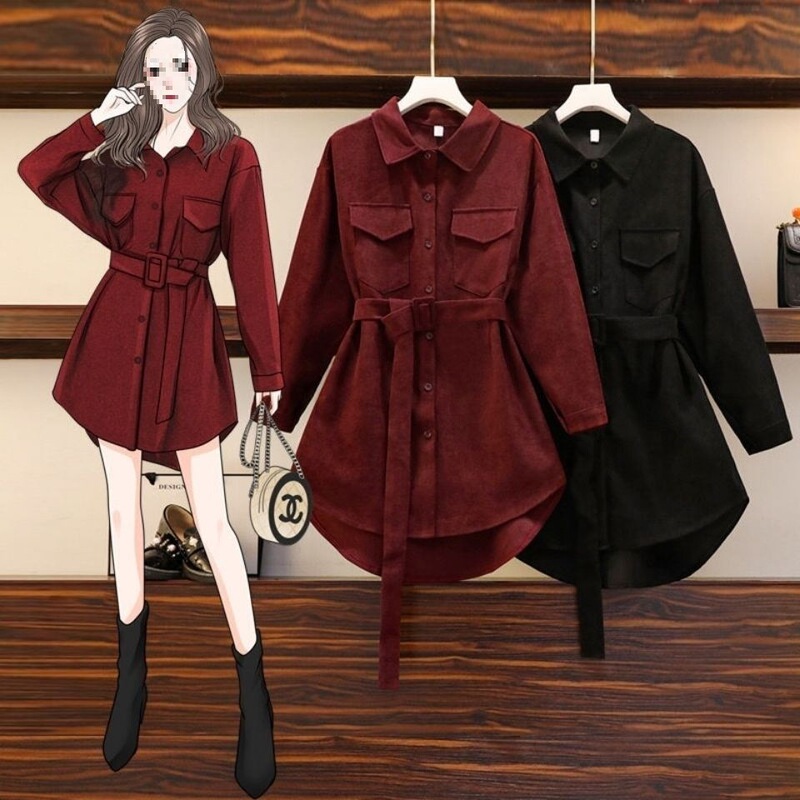 Mid-Length Shirt 2025 Autumn Shirt for Women Korean Style Loose Collar Corduroy Style Single-Breasted