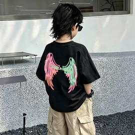 天才鲸男童夏季上衣儿童休闲百搭潮流满天星薄款短袖衣服中小童装