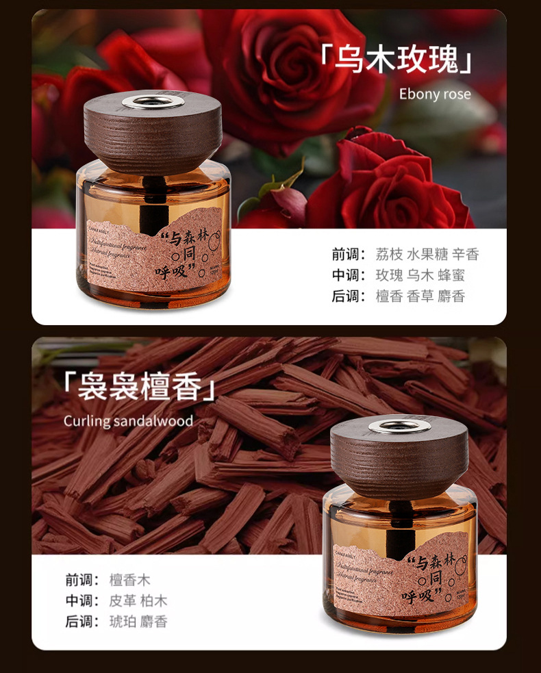 Ebony Agarwood Car Aromatherapy Fireless Aromatherapy Wooden Long-Lasting Diffusing Car Perfume Fragrance Ornaments Car and Home Dual Use