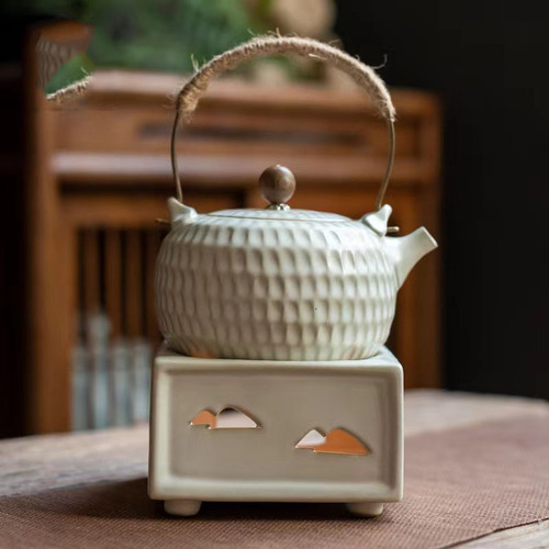 Antique Yuebai Japanese-style candle tea making electric ceramic stove kettle light luxury flower tea fruit tea tea maker heat-resistant lifting beam kettle