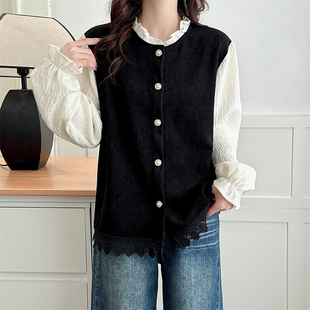 2025 spring small fragrant style shirt plus size women's long sleeve contrast cardigan fat girl 200kg shirt temperament fashion 601