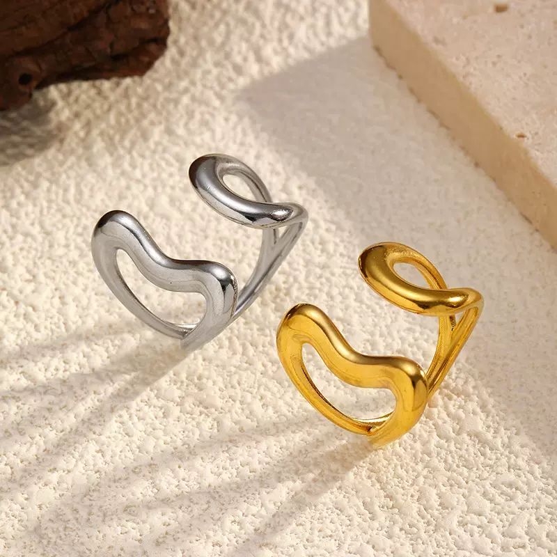 跨境不掉色18k不规则不锈钢开口戒女轻奢法式ins时尚钛钢活口戒指