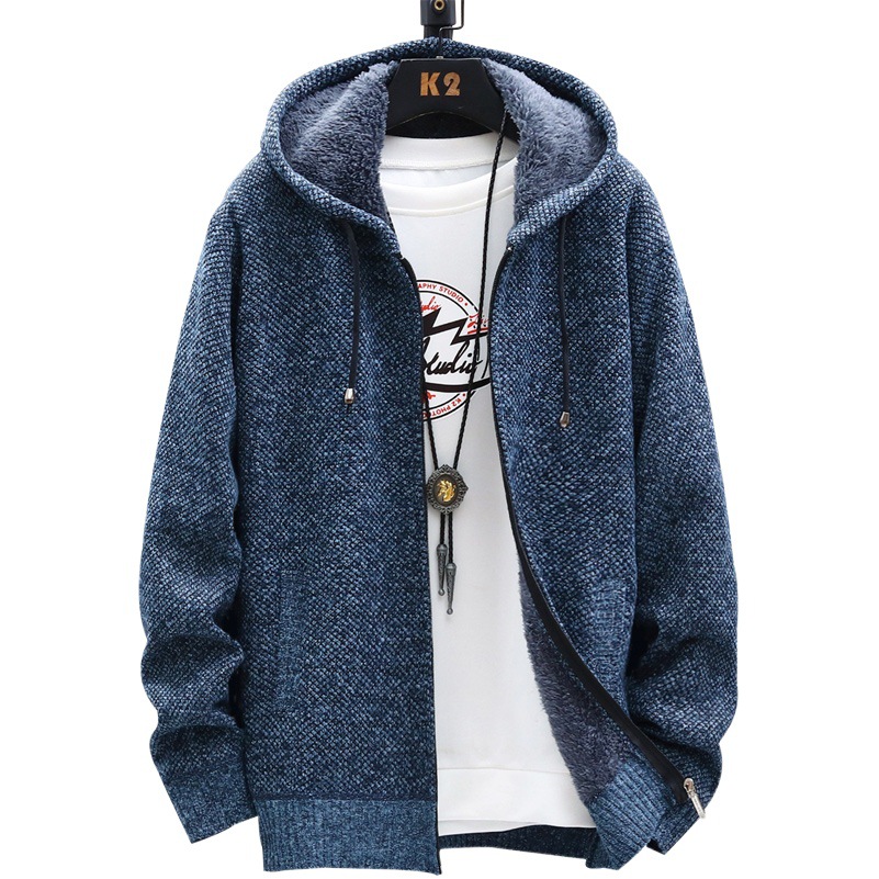 2024 nueva primavera y otoño abrigo de los hombres con capucha caliente suéter punto joven casual papá cardigan