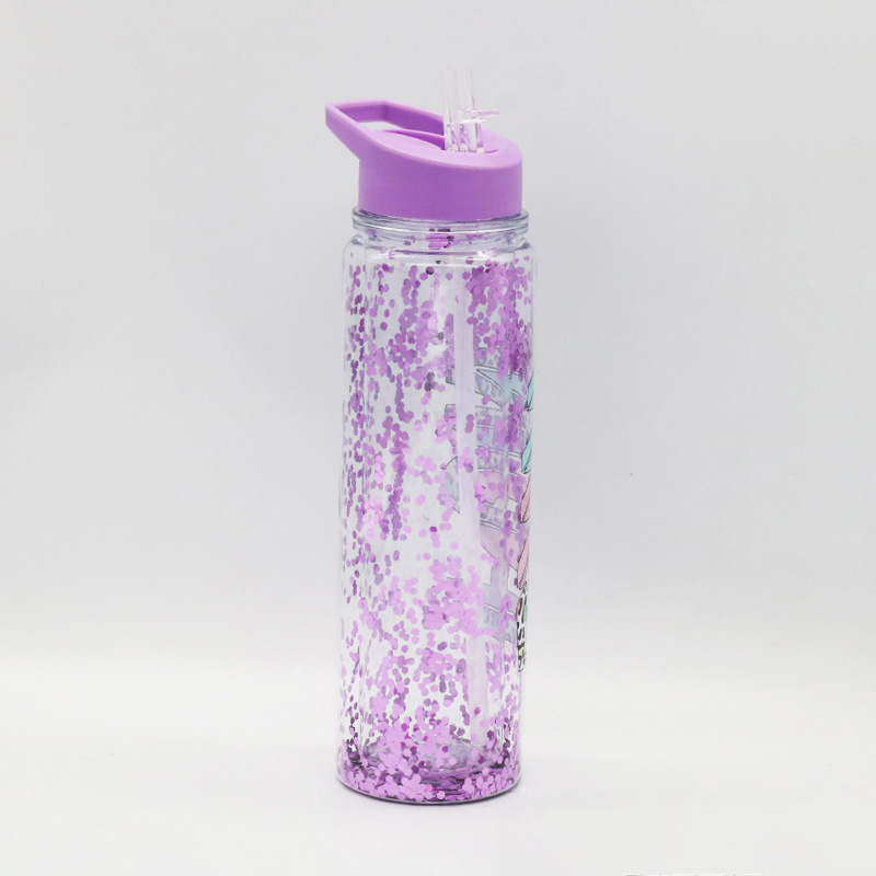 700ml plastic cup high color value sports leisure water cup ins simple double-layer straws cup portable cup space cup