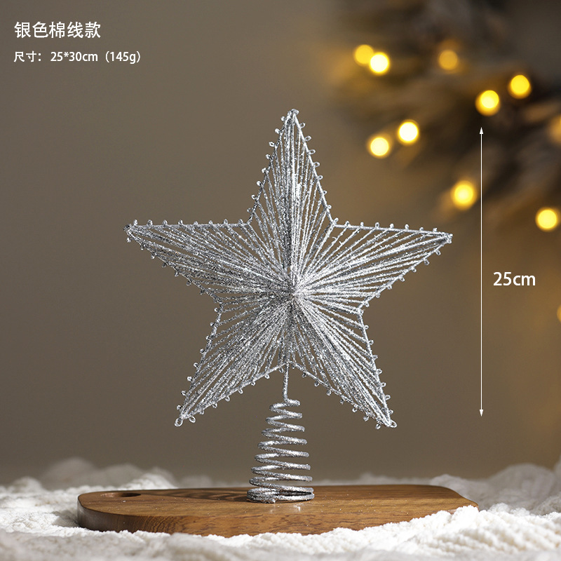 Nuevos productos transfronterizos árbol de Navidad estrella dorada plata blanca brillante árbol de Navidad decoración de Navidad estrella de cinco puntas