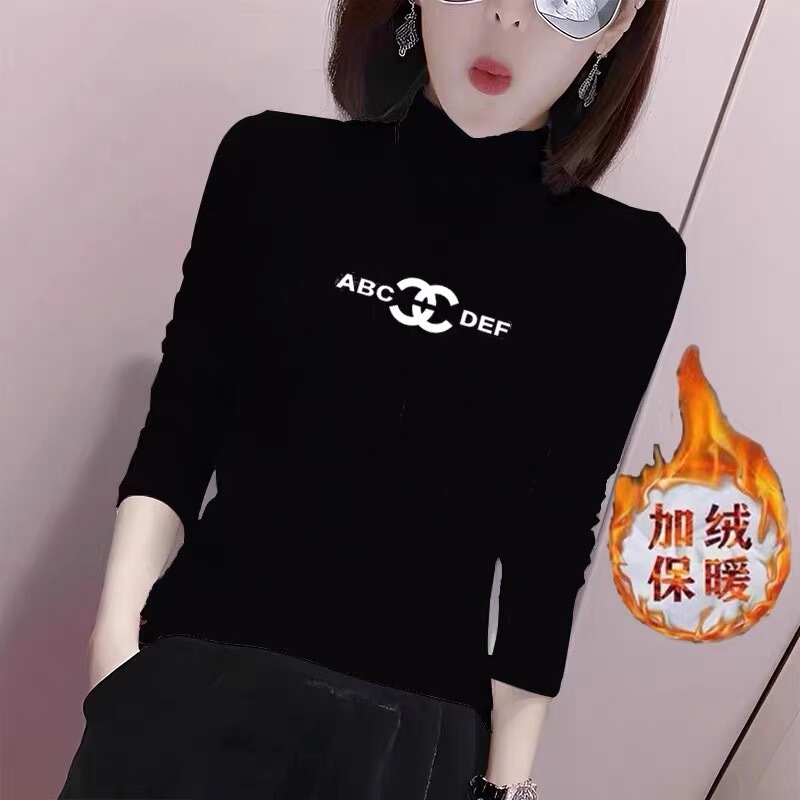 Black Half Turtleneck Fleece-Lined Bottoming Shirt for Women with European Station 2026 Autumn and Winter New Slim Fit Pure Cotton Long-Sleeved T-Shirt