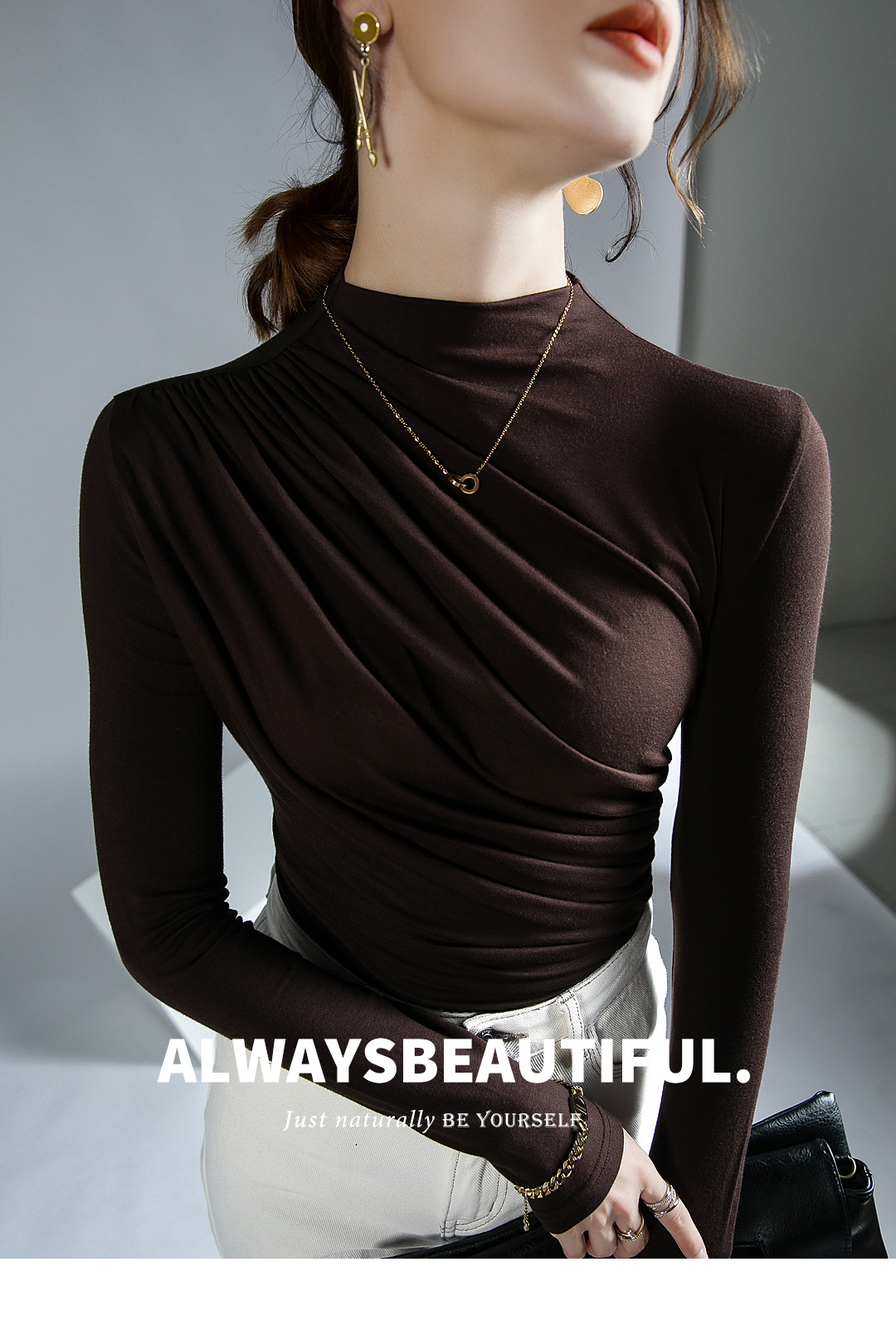 Pleated High Neck Top Image 1